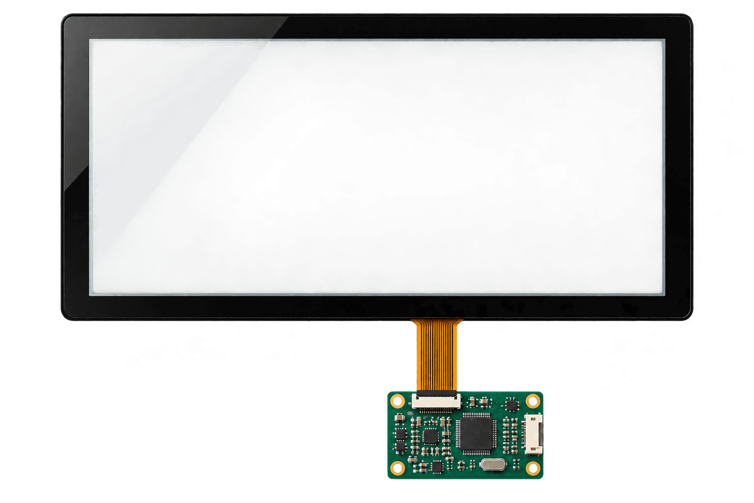 Módulo touch capacitivo com sensor, flex PCB e controlador touch